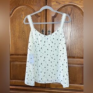 NWT Nordstrom Lace Strap Floral Cami – Ivory with Black Print – Size XL